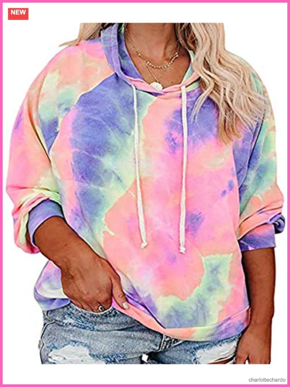 Plus Size Tie Dye Hoodie Long Sleeve Drawstring Pullover Sweatshirt